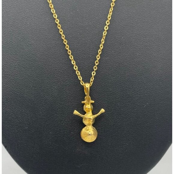 Snowman Gold Tone Clear Sparkling Rhinestones Necklace - Picture 4 of 8